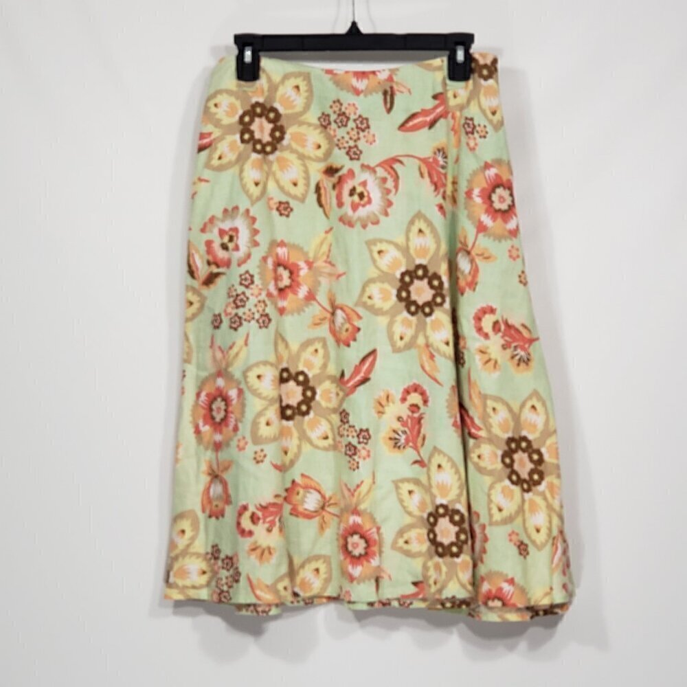 J Jill Linen Floral A-line Midi Skirt Women's Small Cottagecore Grannycore